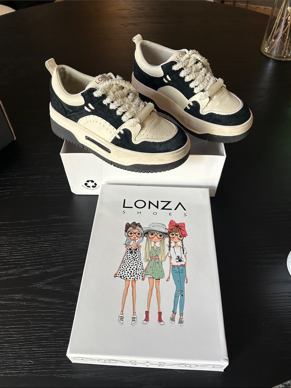 Lonza Black and Cream Chunky Lace-Up Sneakers